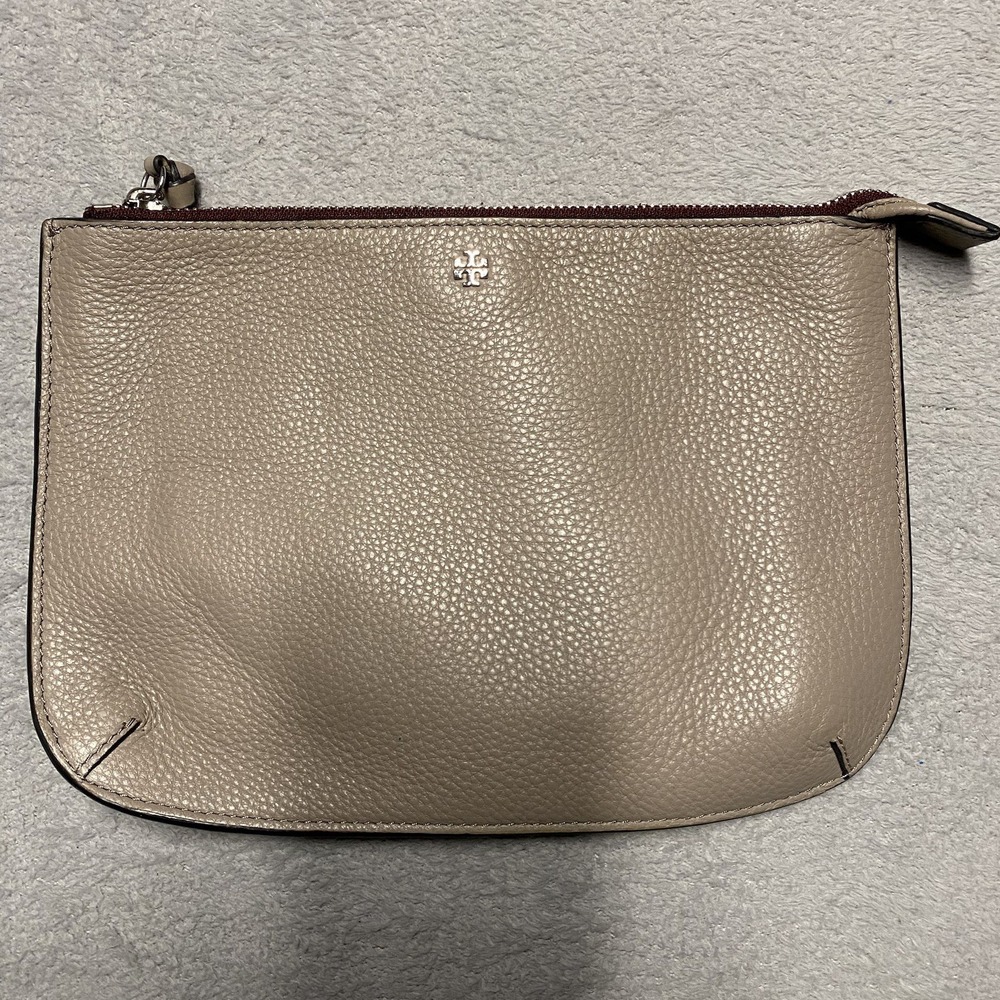 Tory Burch Crossbody Bag Taupe Pebbled Leather No Strap